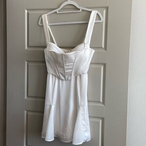 Oh Polly ivory satin dress with built in chiffon bra cups, fully lined, with tag